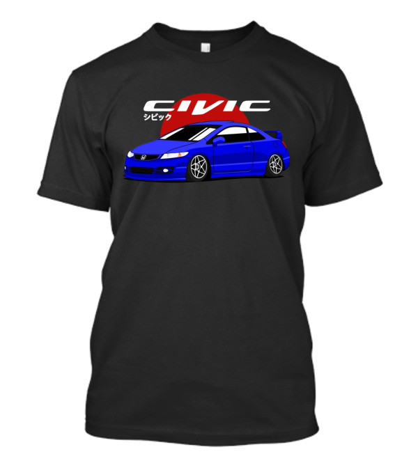 Civic SI JDM Cars シビック Honda Blue Red Sun Background T-Shirt
