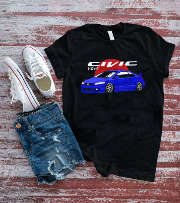 Civic SI JDM Cars シビック Honda Blue Red Sun Background T-Shirt