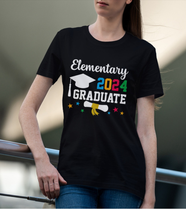 Elementary 2024 Graduate Cap Diploma Stars T-Shirt