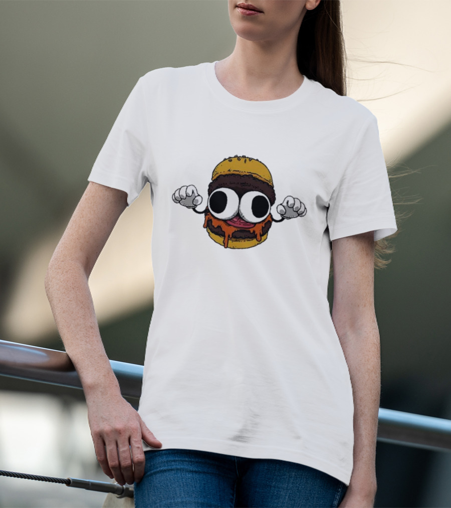 Devolver Digital Burgermon Dripping Cheese Cartoon Character T-Shirt