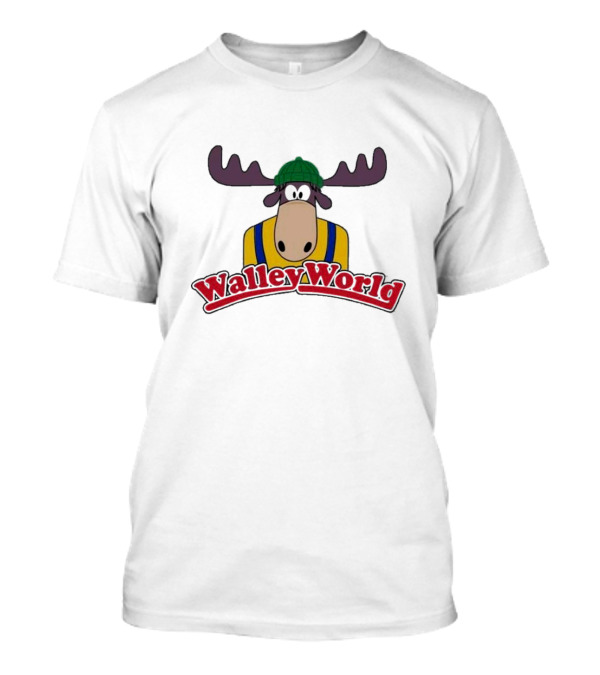 Walley World Moose Character Emblem In Vintage Style With Green Hat And Yellow Vest T-Shirt