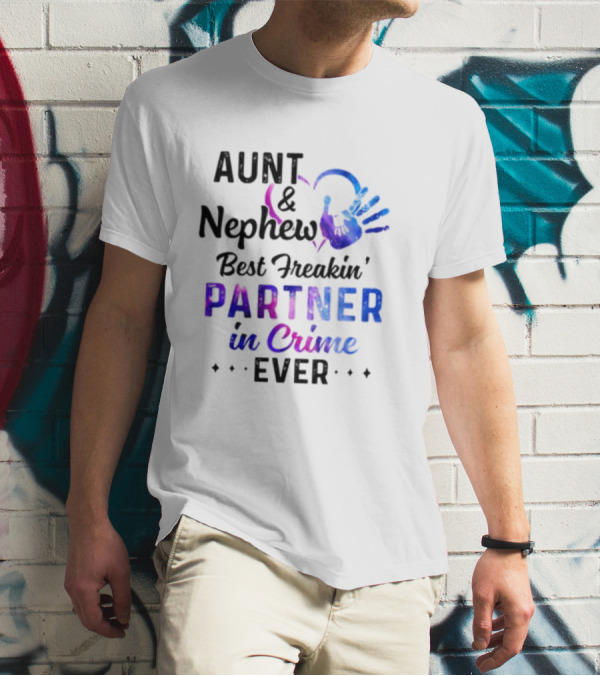 Aunt And Nephew Best Freakin’ Partner In Crime Ever Handprint Heart T-Shirt