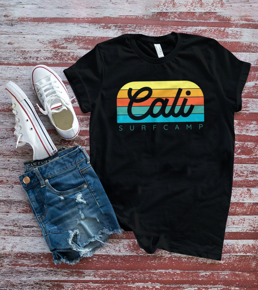 Cali Surf Camp Vintage Sunset Stripes T-Shirt