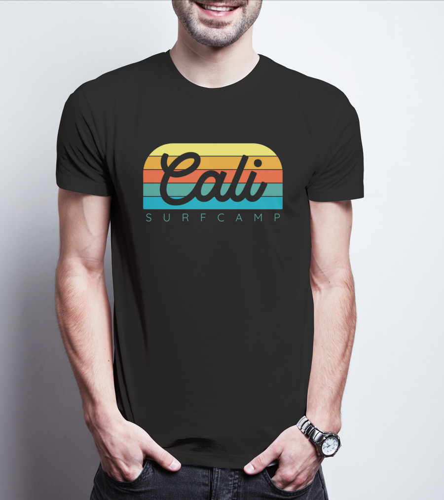 Cali Surf Camp Vintage Sunset Stripes T-Shirt