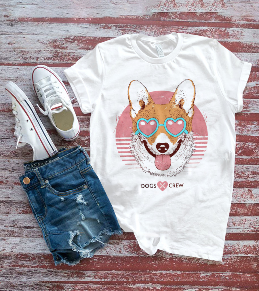 Dogs Crew Heart Sunglasses Cute Animal T-Shirt