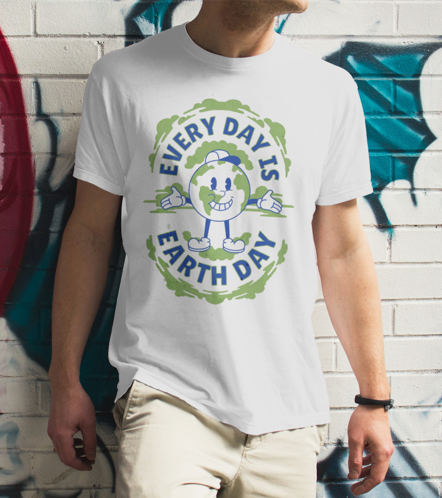 EVERY DAY IS EARTH DAY Retro Cartoon Planet Character T-Shirt