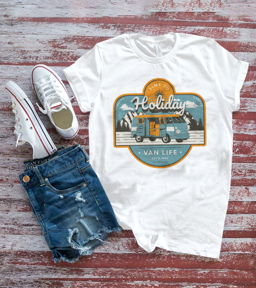 Time To Holiday Happy Camper Van Life Estd. 1896 T-Shirt