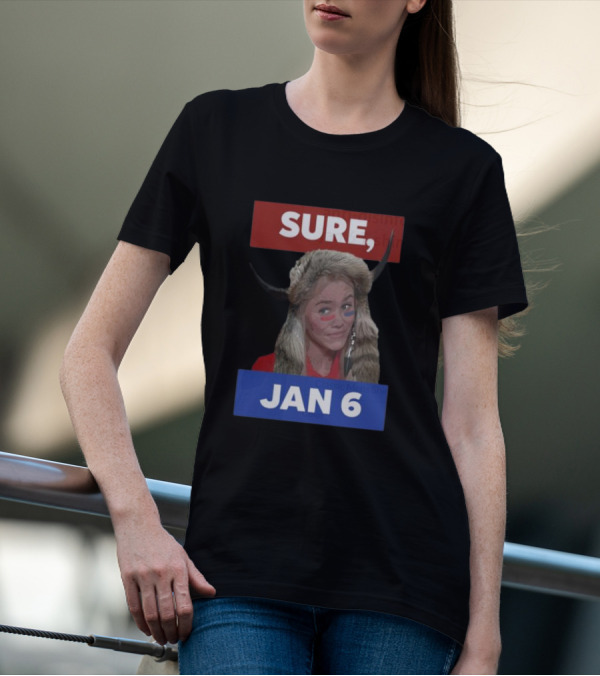 Jim Stewartson Anti-Disinfo Activist Sure Jan 6 Horned Headdress Red Blue Face Paint T-Shirt