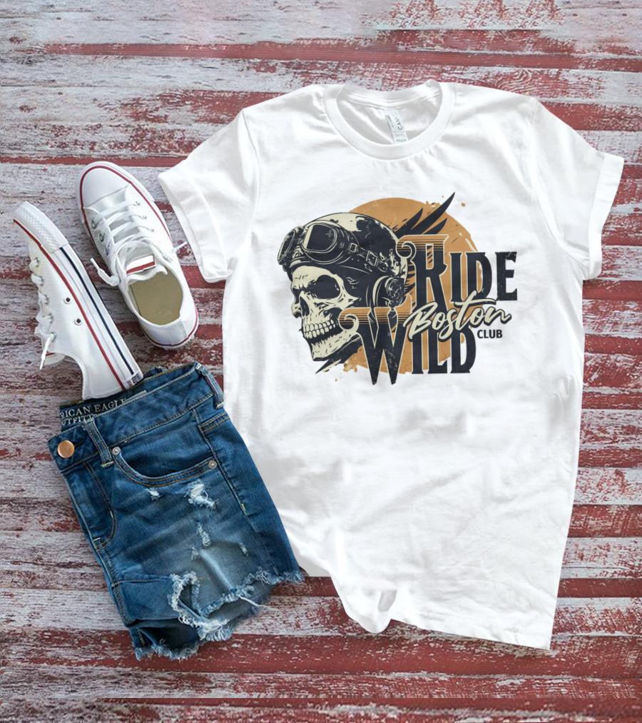 Ride Wild Boston Club Skull With Goggles T-Shirt