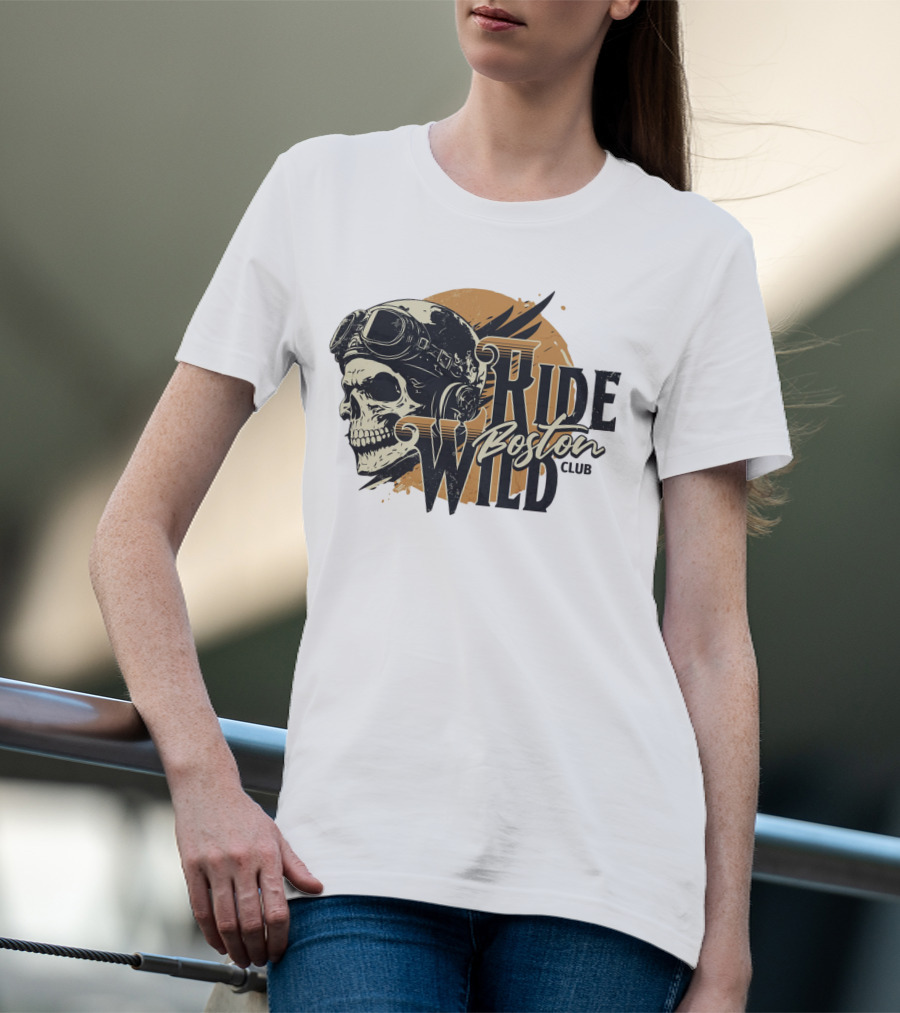 Ride Wild Boston Club Skull With Goggles T-Shirt