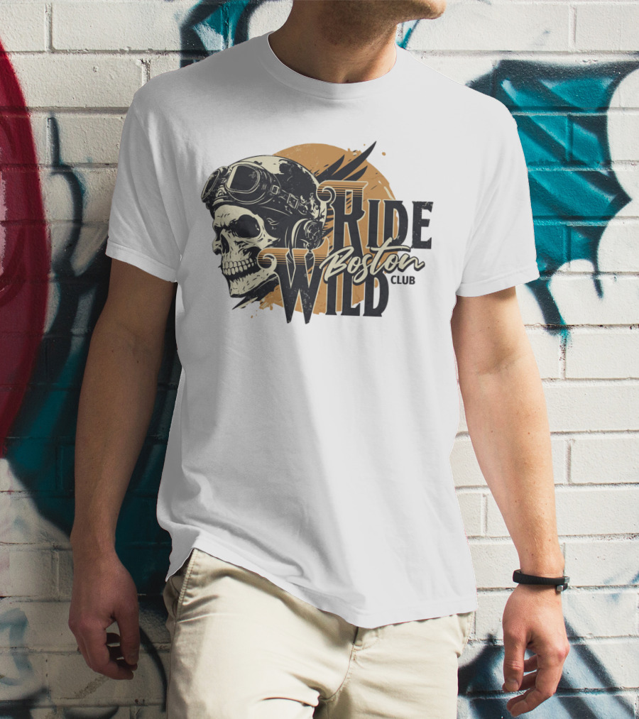 Ride Wild Boston Club Skull With Goggles T-Shirt
