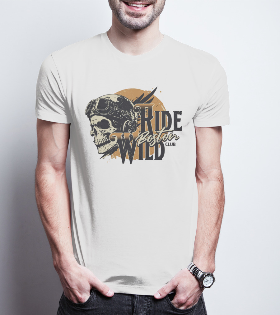 Ride Wild Boston Club Skull With Goggles T-Shirt