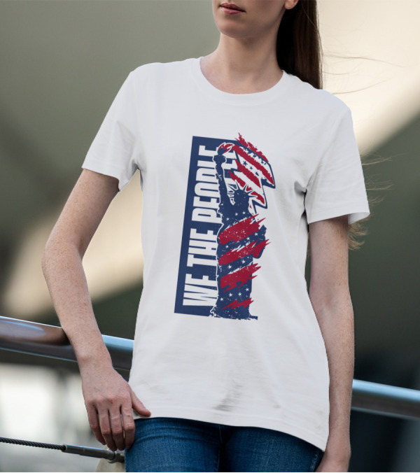 We The People Liberty Statue With Patriotic Red Stripes T-Shirt