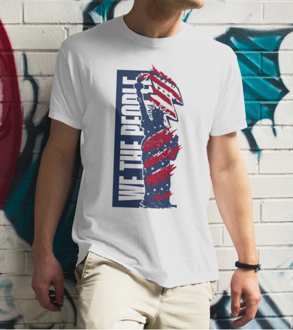 We The People Liberty Statue With Patriotic Red Stripes T-Shirt