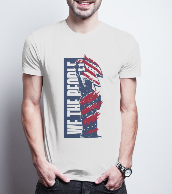 We The People Liberty Statue With Patriotic Red Stripes T-Shirt