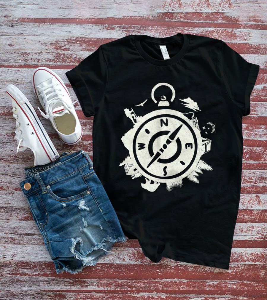 Wilderness Adventure Compass Exploring North South East West Nature Elements T-Shirt