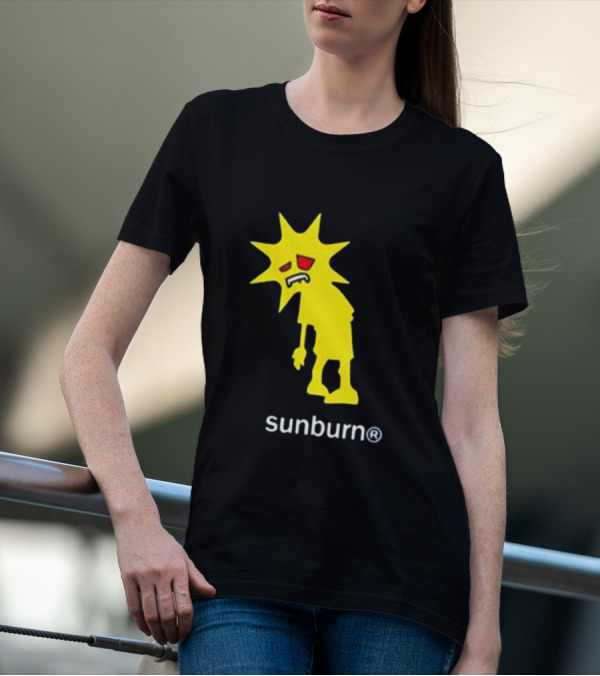 Sunburn Tired Cartoon Sun With Red Eyes And Trademark T-Shirt