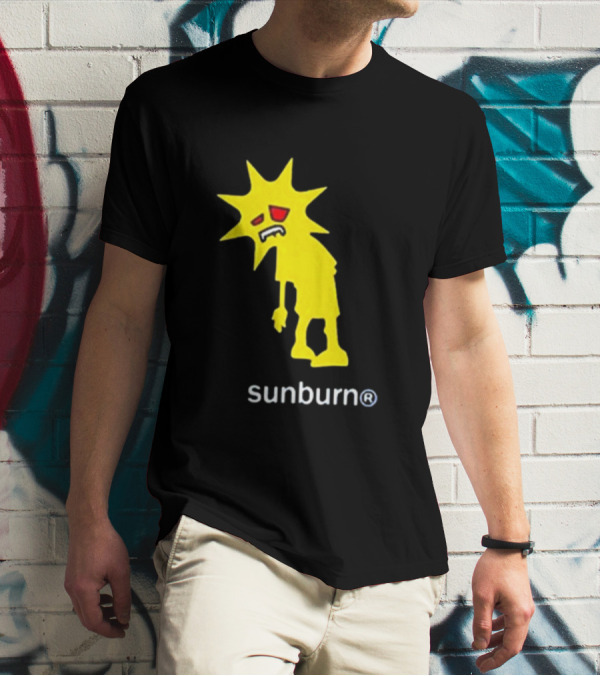 Sunburn Tired Cartoon Sun With Red Eyes And Trademark T-Shirt