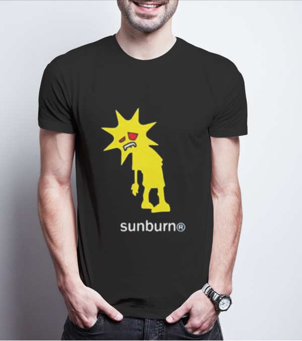Sunburn Tired Cartoon Sun With Red Eyes And Trademark T-Shirt