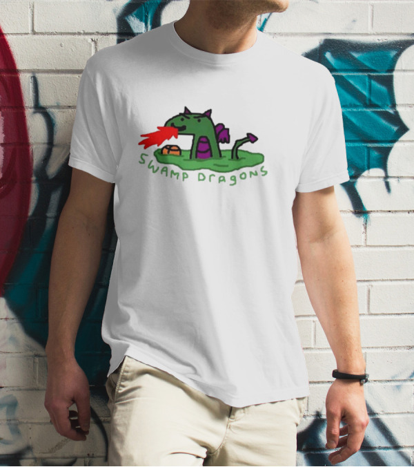Swamp Dragons Playful Fire-Breathing Cartoon T-Shirt