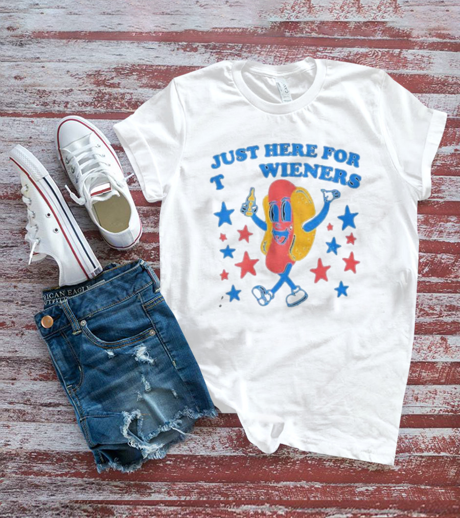 Just Here For The Wieners Starry Hot Dog With Thumbs Up T-Shirt