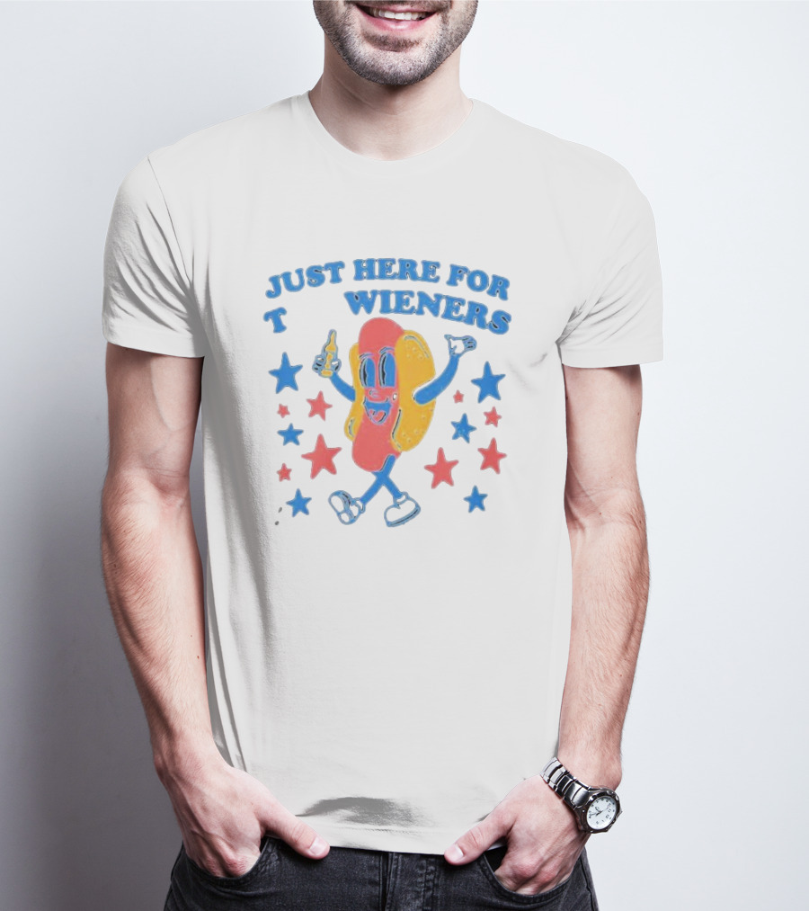 Just Here For The Wieners Starry Hot Dog With Thumbs Up T-Shirt