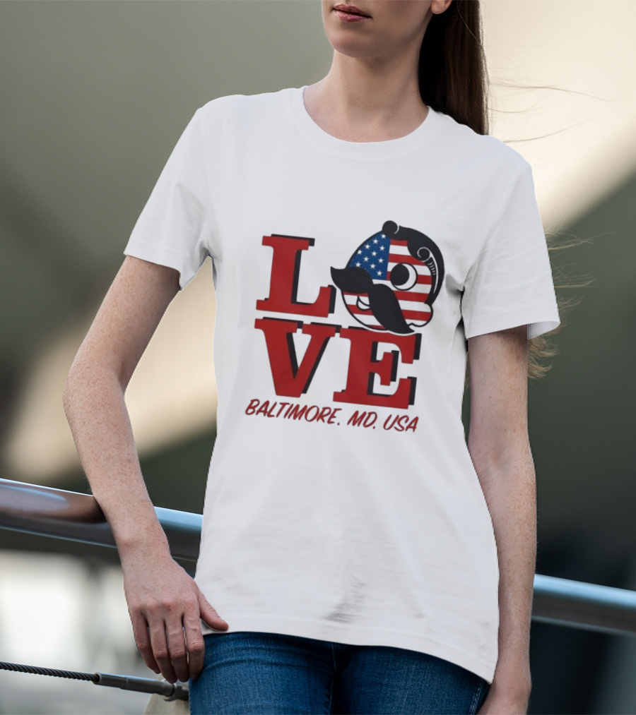 Love Baltimore MD USA National Bohemian American Flag Mustache T-Shirt