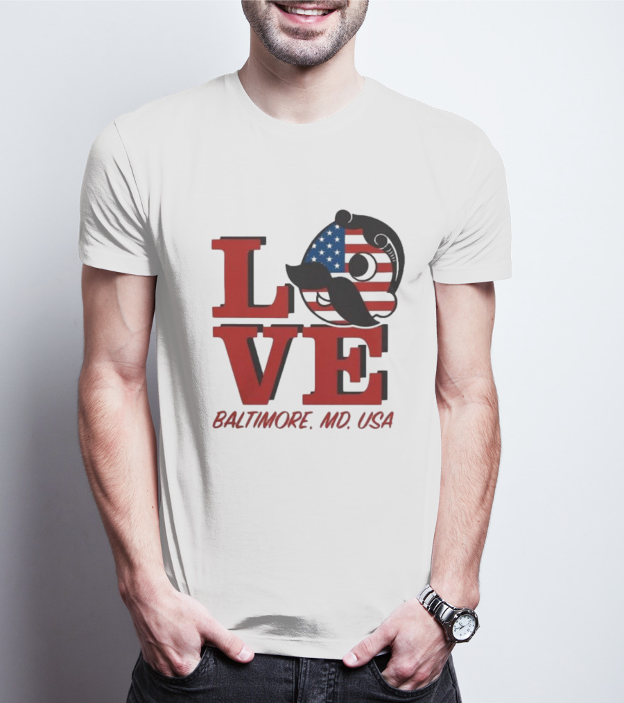 Love Baltimore MD USA National Bohemian American Flag Mustache T-Shirt