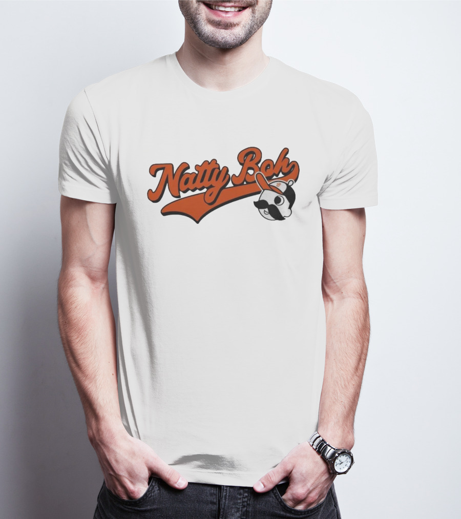 Natty Boh National Bohemian Mustache Character With Baseball Hat T-Shirt