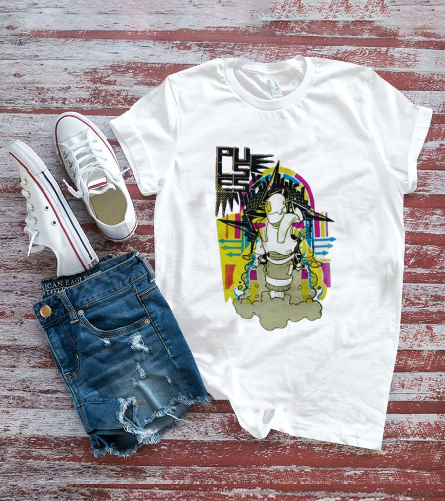 Pulses Futuristic Robot With Colorful Abstract Geometric Background T-Shirt