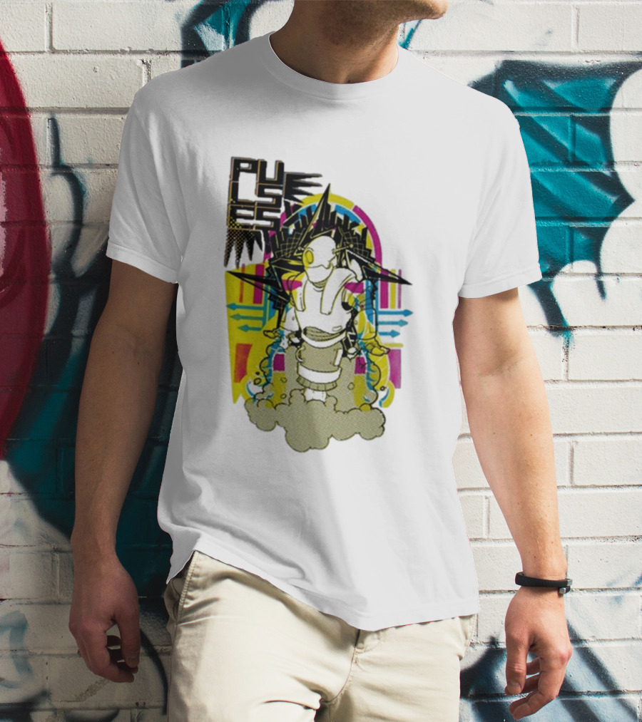Pulses Futuristic Robot With Colorful Abstract Geometric Background T-Shirt