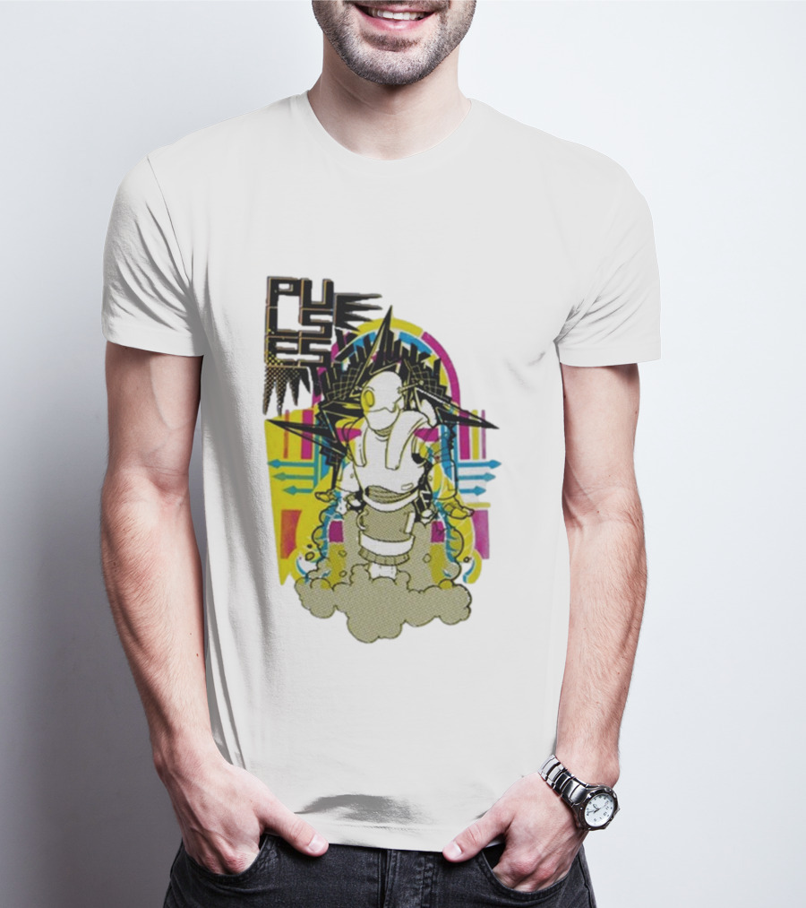 Pulses Futuristic Robot With Colorful Abstract Geometric Background T-Shirt