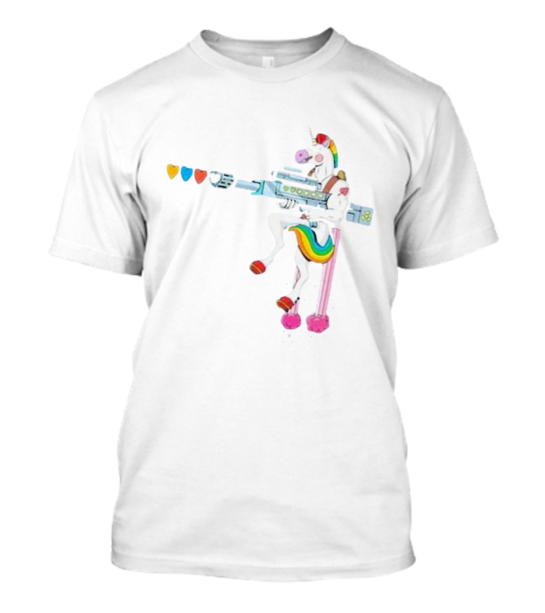 Rainbow Unicorn With Gun Hearts And Punk Elements T-Shirt