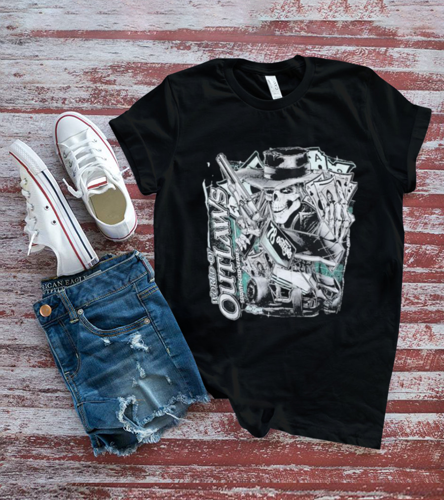World Of Outlaws SC Deadman's Hand Racing Skeleton 78 Outlaw Cards T-Shirt