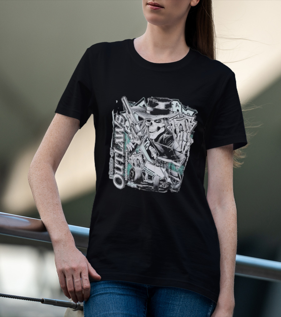World Of Outlaws SC Deadman's Hand Racing Skeleton 78 Outlaw Cards T-Shirt