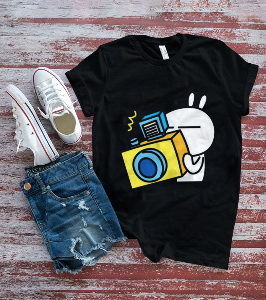 Tuzki Rabbit Camera Cartoon Character Photography T-Shirt