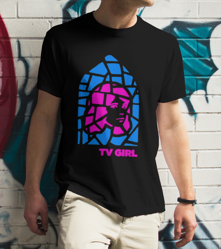 TV Girl Stain Glass Girl Blue Pink Face T-Shirt