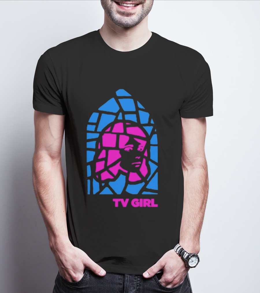 TV Girl Stain Glass Girl Blue Pink Face T-Shirt