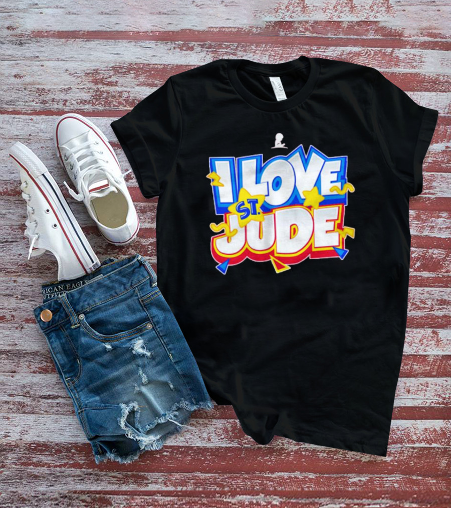 I Love St Jude Cartoon Yellow Stars And Blue Outline T-Shirt