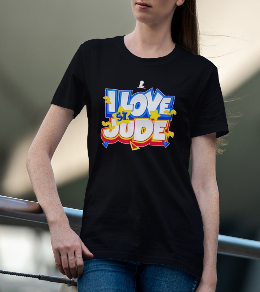 I Love St Jude Cartoon Yellow Stars And Blue Outline T-Shirt