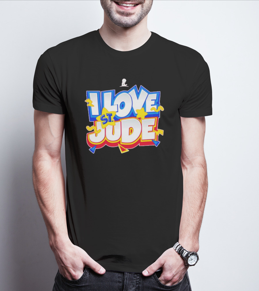 I Love St Jude Cartoon Yellow Stars And Blue Outline T-Shirt