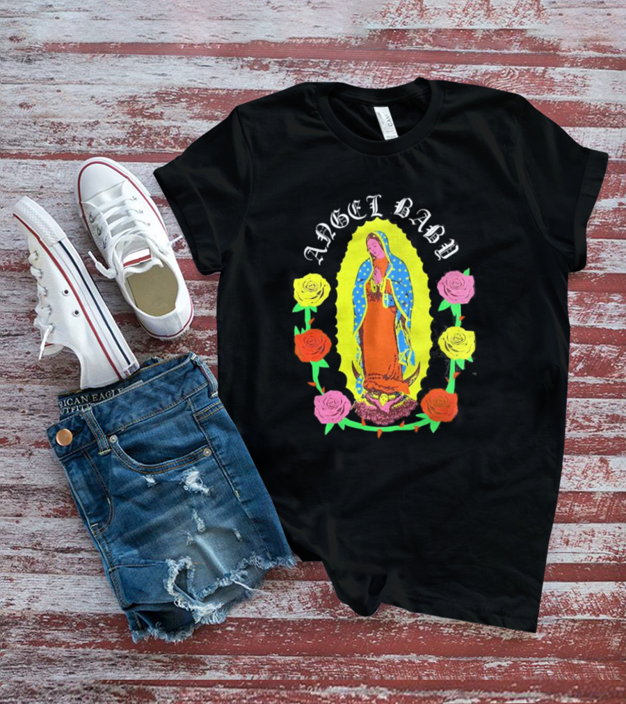 ANGEL BABY VIRGEN WITH COLORFUL ROSES T-Shirt