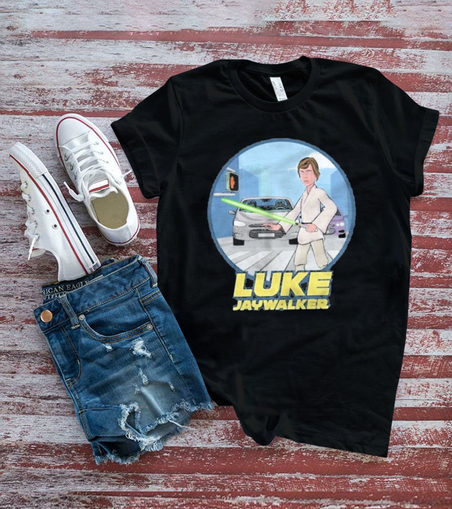 LUKE JAYWALKER CROSSING WITH LIGHTSABER AND TRAFFIC CARS T-Shirt