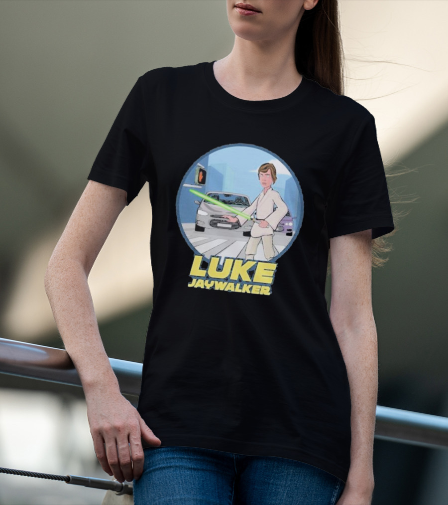 LUKE JAYWALKER CROSSING WITH LIGHTSABER AND TRAFFIC CARS T-Shirt