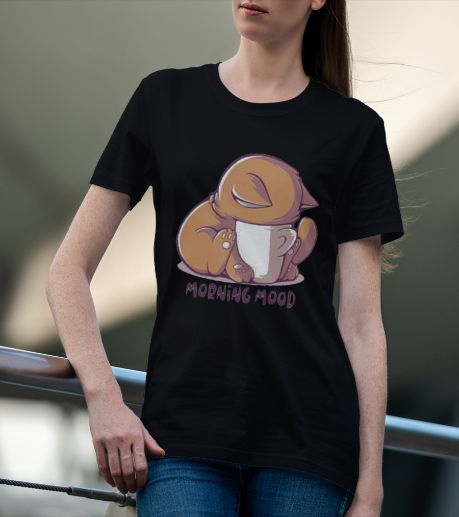 Morning Mood Cute Cat With Cup T-Shirt