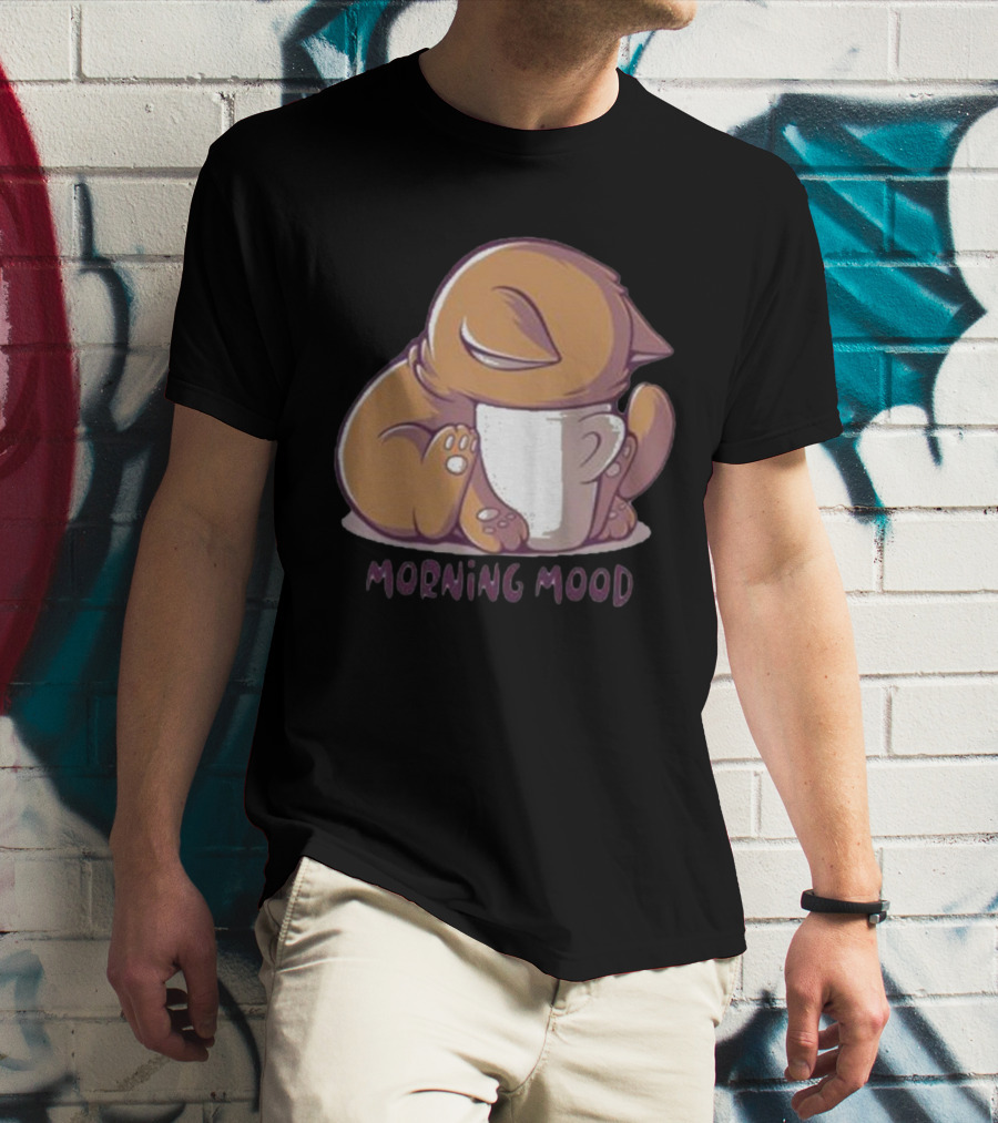 Morning Mood Cute Cat With Cup T-Shirt