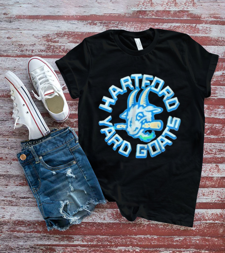 Hartford Yard Goats Blue Goat Logo With Bat T-Shirt