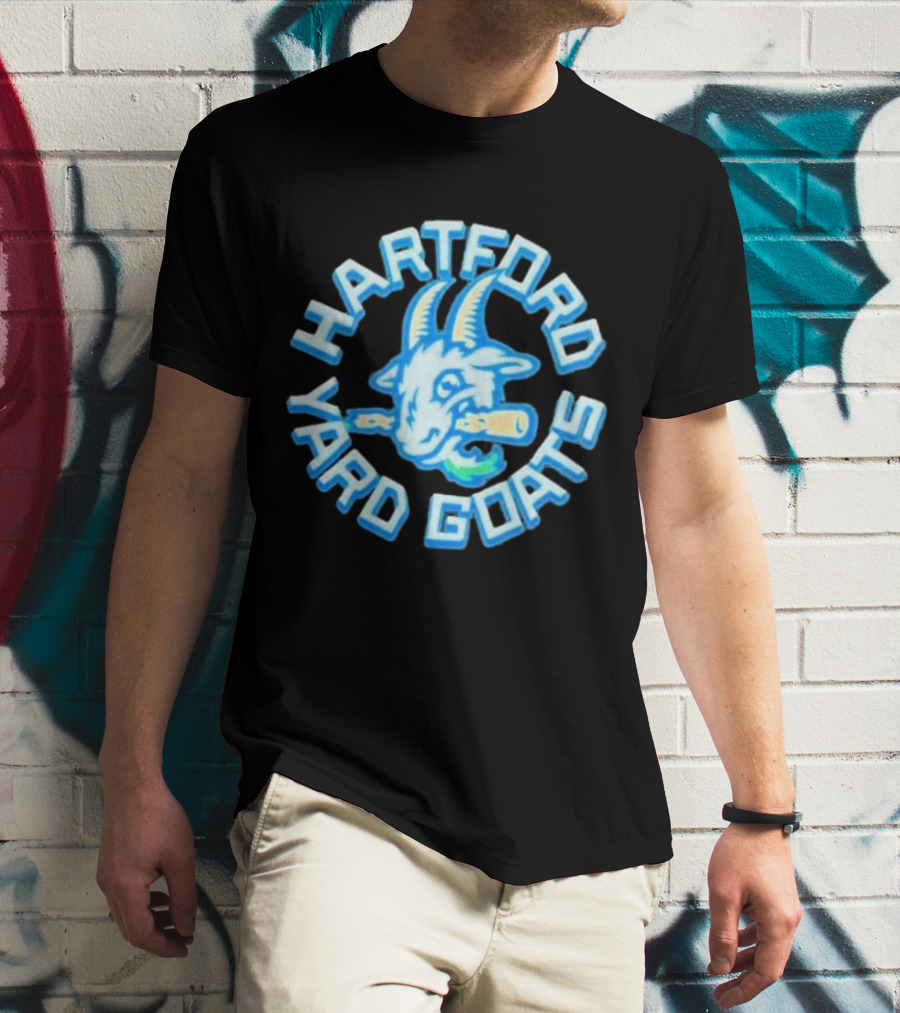 Hartford Yard Goats Blue Goat Logo With Bat T-Shirt