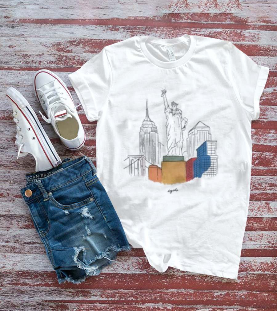 Nyc Degods Skyline Statue Colorful Blocks T-Shirt