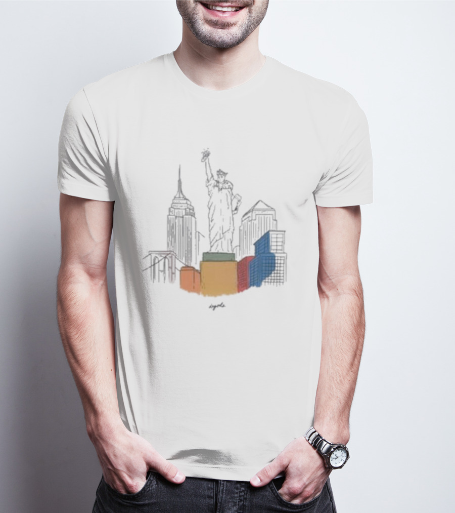 Nyc Degods Skyline Statue Colorful Blocks T-Shirt